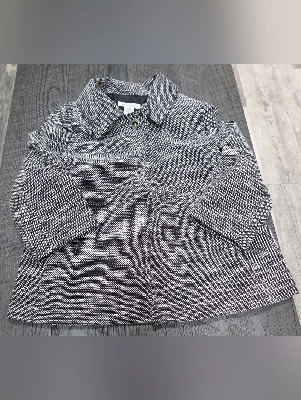 Liz Claiborne Black/White Collar 3/4 Sleeve Cotton Blend Toggle Jacket (Sz:med)